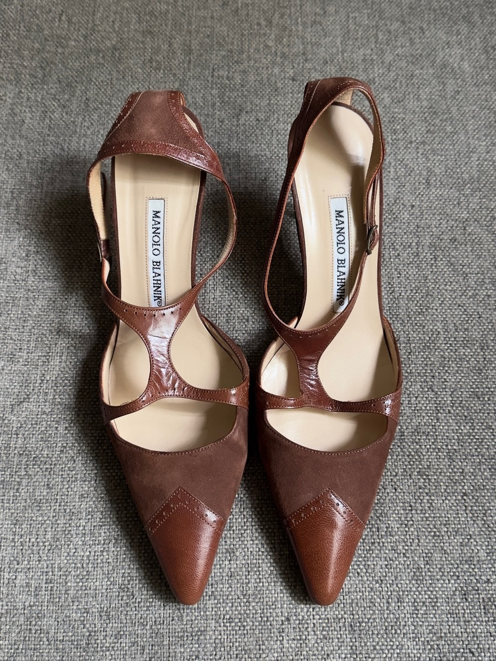 Vintage Manolo Blahnik suede and leather brown heels